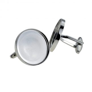 Unboxed Rhodium Plated Cufflinks 23.8mm Cabochon Recess (For 1 Shilling or large old 5p pieces)