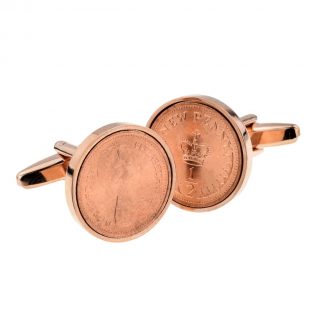 Rose Gold Plated Cufflinks With Polished Decimal Half Pence Coin