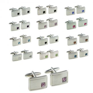 Light Brushed Rhodium Plated Birthstone / Anniversary year Cufflinks