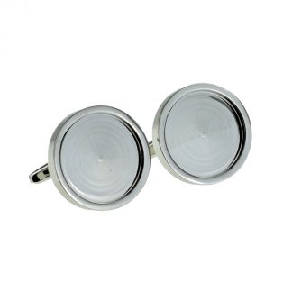 Unboxed Round Frame Cufflinks 19mm Bezel Cabochon Recess Rhodium Plate