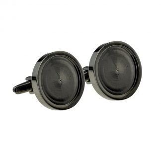Unboxed Round Frame Cufflinks 19mm Bezel Cabochon Recess Gunmetal Finish