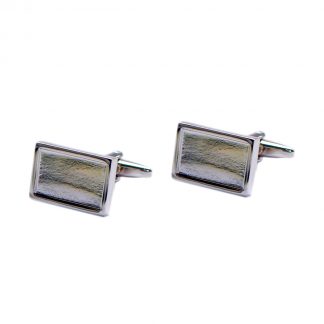 Rhodium Plated Rectangular Framed Recess Cufflinks Cabochon (Unboxed)