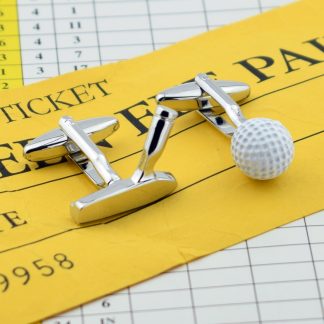 White Golf Ball & Silver Putter Golfers Cufflinks