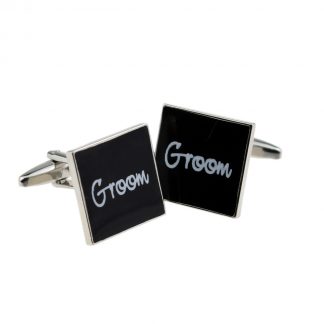 Value Saver Black Square Wedding Text Cufflinks