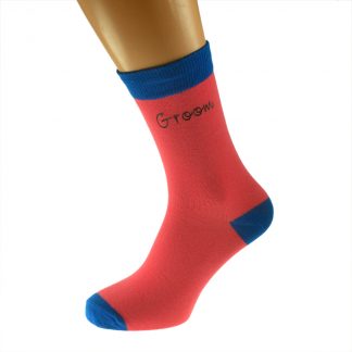Salmon Pink & Dark Blue Mens Funky Wedding Socks