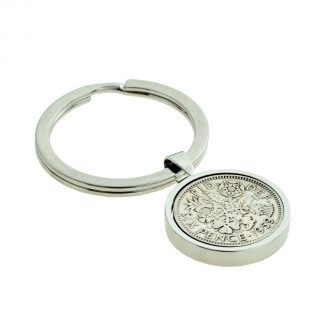 Silver Keyring with Polished Lucky Sixpence (engravable)
