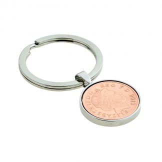 Silver Keyring with Polished Decimal One Penny 1p Piece (engravable)