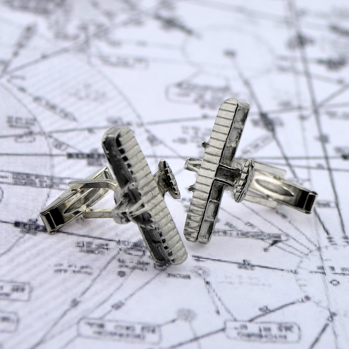 English made Wright Brothers Flyer Bi-Plane Aeroplane Aircraft Pilots Pewter Cufflinks