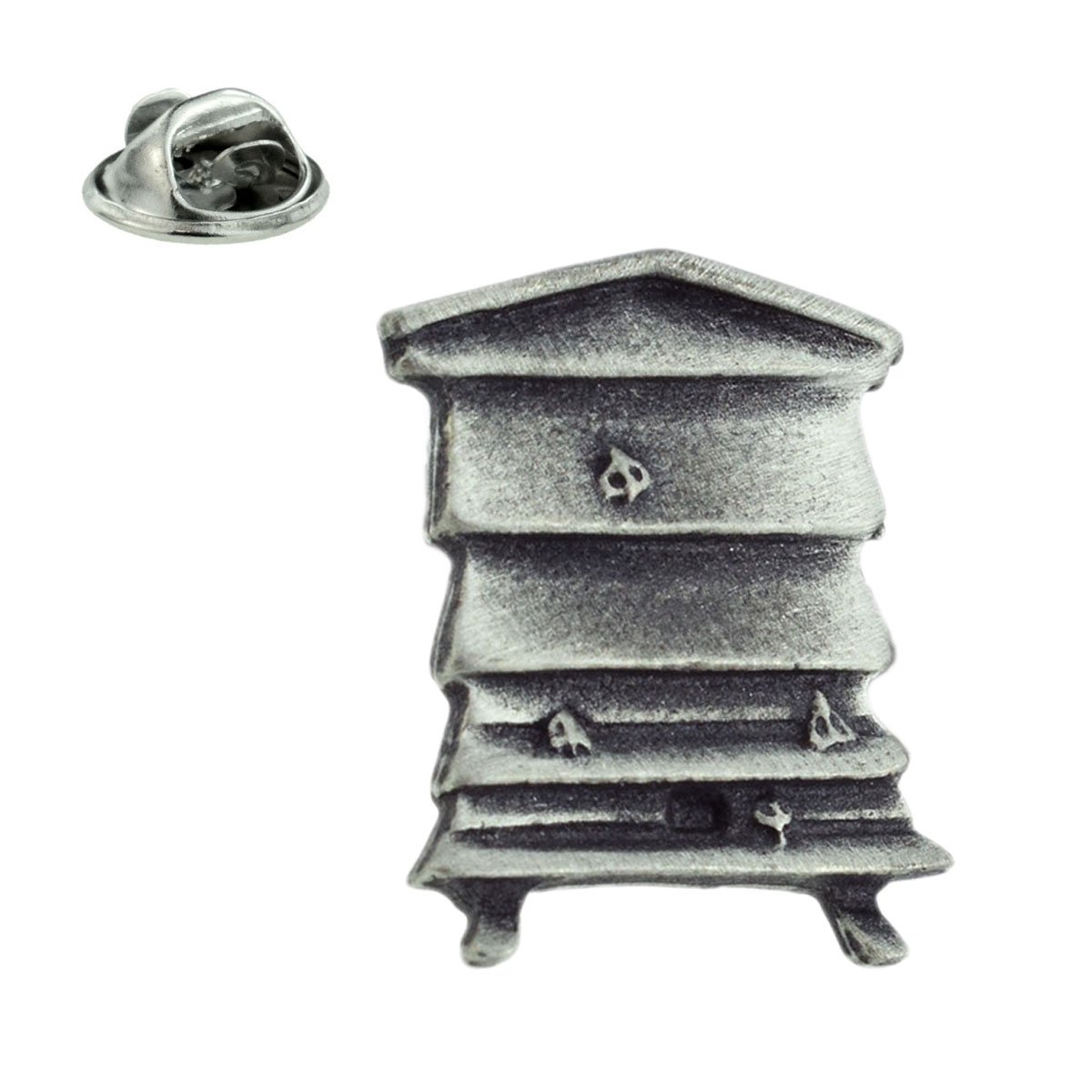 Beehive Bumble Honey Bees Pewter Lapel Pin Badge