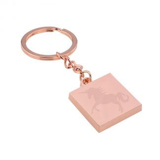 Rose Gold Plated Keyring with Unicorn Engraved Design