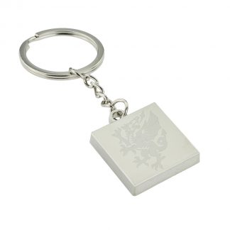 Engraved Welsh Dragon Design Square Keyring