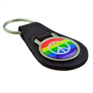 Ban the Bomb Sign Rainbow Design Keyring