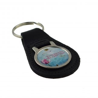 Circular Keyring Motif on bonded leather tab, Even Miracles Take A Little Time