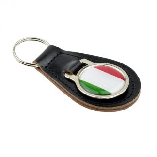 Italian Flag Design Black Bonded Leather Keyring