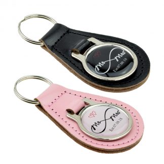 Personalised Mr & Mrs Est Date Bonded Leather Keyring Set