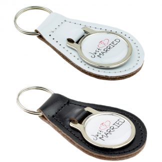 His & Hers Just Married Bonded Leather Keyring Set