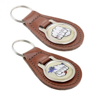 His & Hers Tattood Fist Design Bonded Leather Keyring Set