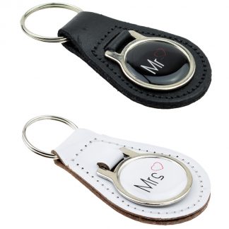 Mr & Mrs Heart Design Bonded Leather Keyring Set