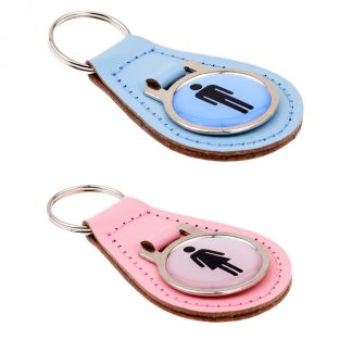 Mr & Mrs Figures Blue & Pink Bonded Leather Keyring Set