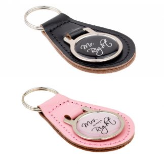 Mr RIght Mrs Always Right Bonded Leather Keyring Set