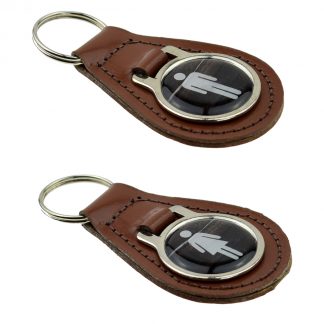 Tan Bonded Leather His & Hers Sign Keyring Set