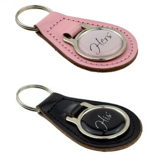 His & Hers Script Font Pink & Black Keyrings Set