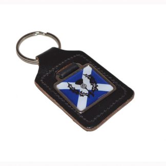 Leather Keyring Scottish Saltire Flag Thistle design