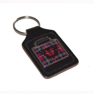 Leather Keyring Scottish Royal Stewart Tartan Thistle design