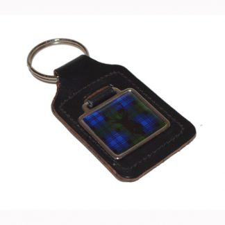 Leather Keyring Scottish Black Watch Tartan Stag design