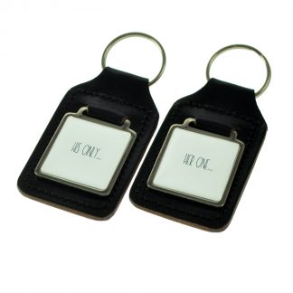 Simple White & Text His One Her Only Twin Keyring Set