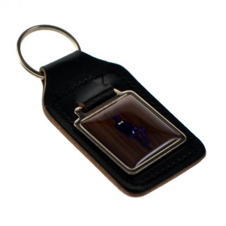 Purple Tartan Stag on Wood Background Design Keyring