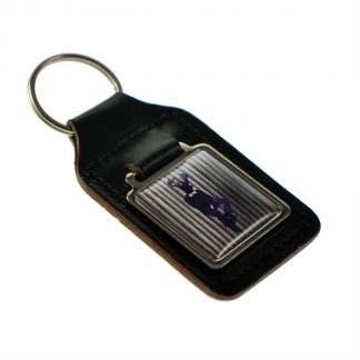 Purple Tartan Stag on Grey Striped Background Design Keyring