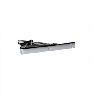 Brushed Finish Classic Tie Clip with Crystal & Lines Detailing