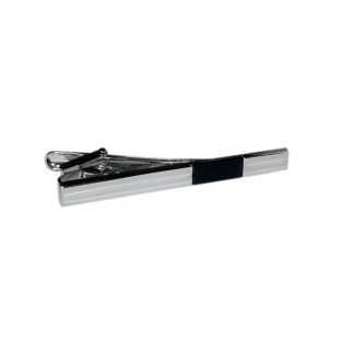 Silver Classic Tie Clip with Groove and Black Insert (DWC)