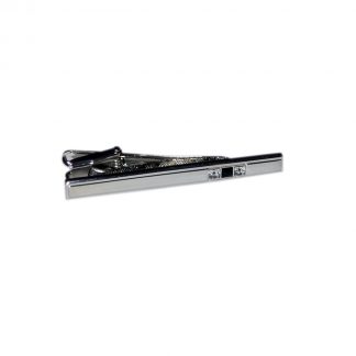 Silver Classic Tie Clip with Twin Crystals and Black Insert (DWC)