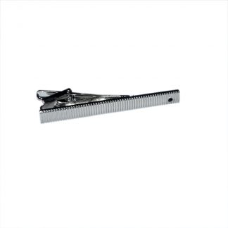 Silver Classic Tie Clip with Vertical Lines and Black Insert (DWC)