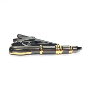 Two Tone Gunmetal and Gold Fountain Pen Design Tie Clip