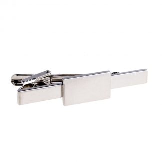 Rhodium Plated Rectangle Tie Clip with Plate for Bespoke Doming or engraving