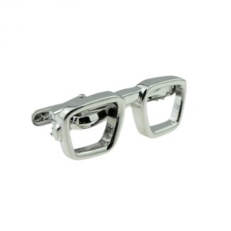 Rhodium Plated Geeky Glasses Design Tie Clip