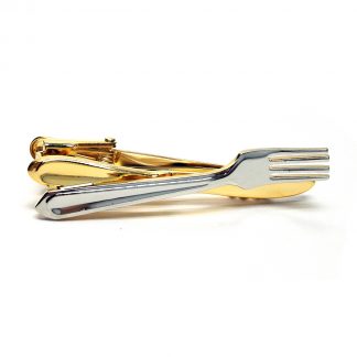 Two Tone Rhodium & Gold Plated Knife & Fork Tie Clip
