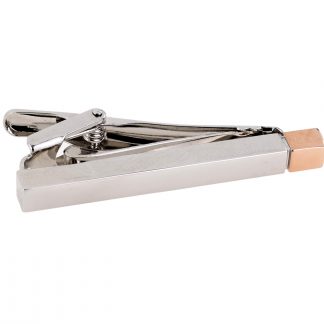 Rhodium & Rose Gold Plated Cuboid Design Tie Clip (engravable)