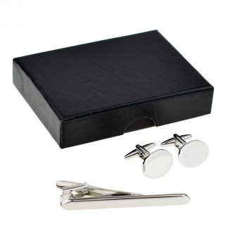 Engravable Rounded Tie Clip & Oval Cufflinks Set with optional gift boxes