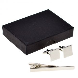 Engravable Square Corners Tie Clip & Cufflinks Set with optional gift box