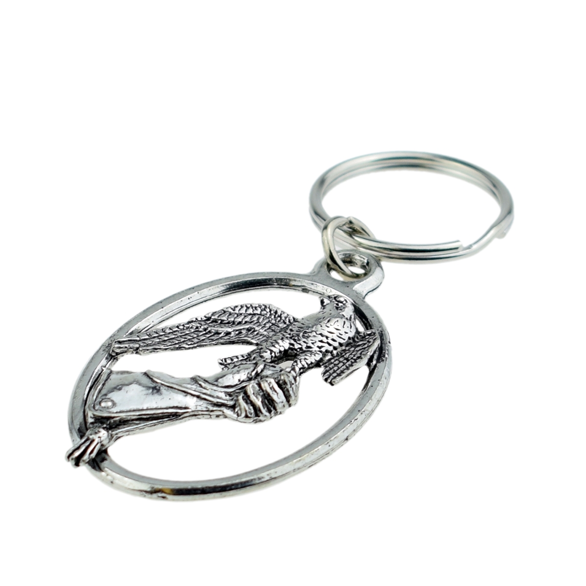 English Pewter Key Ring - Falcon bird on glove