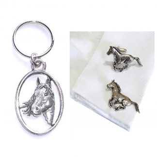 English Horse Design Pewter Cufflinks & Keyring Set