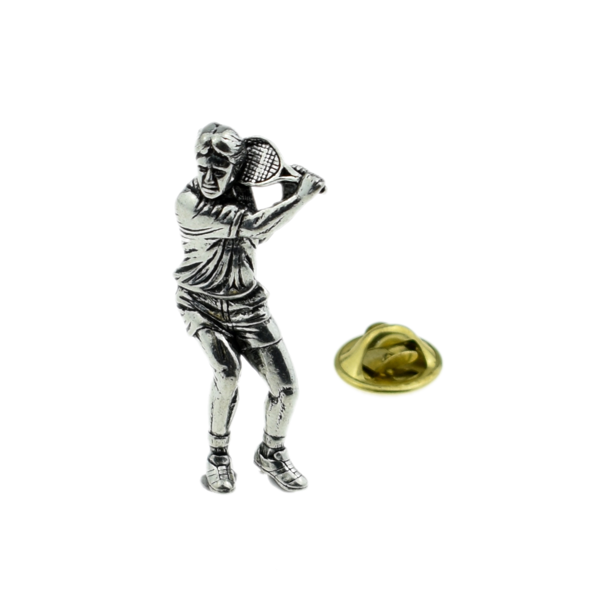 Tennis Player Pewter Lapel Pin Badge