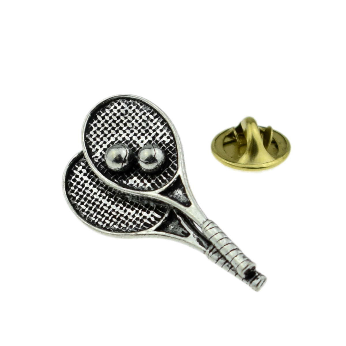Tennis Rackets Pewter Lapel Pin Badge