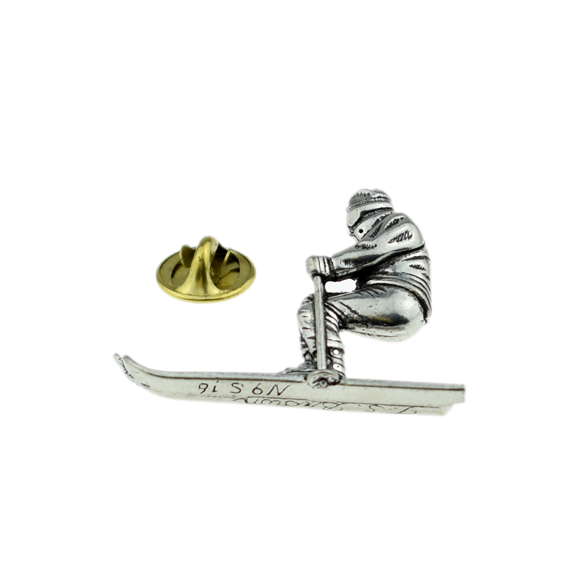 Skier, Skiing Pewter Lapel Pin Badge