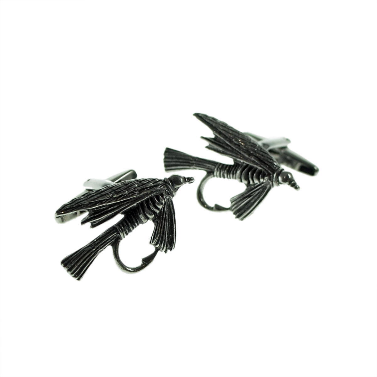 English Made Fly FIshing Hook Pewter Cufflinks