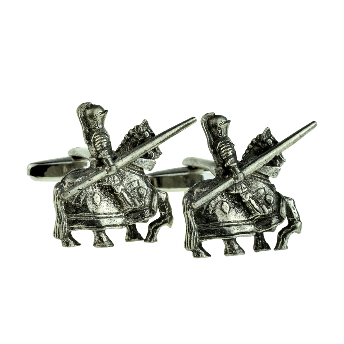 English Made Pewter Cufflinks Jousting Knight on horseback